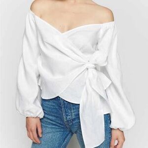 NWT Reformation Hart Linen Wrap Top in White size L